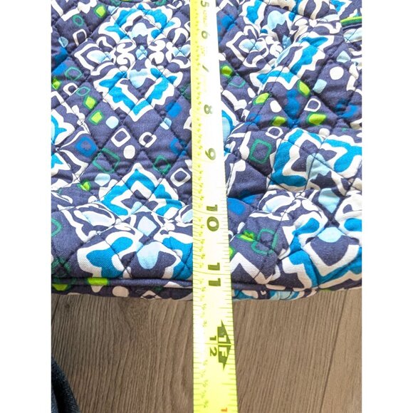 Vera Bradley Quilted Cotton Shoulder Bag Ink Blue & Green Pattern Dual Handles - Picture 8 of 9